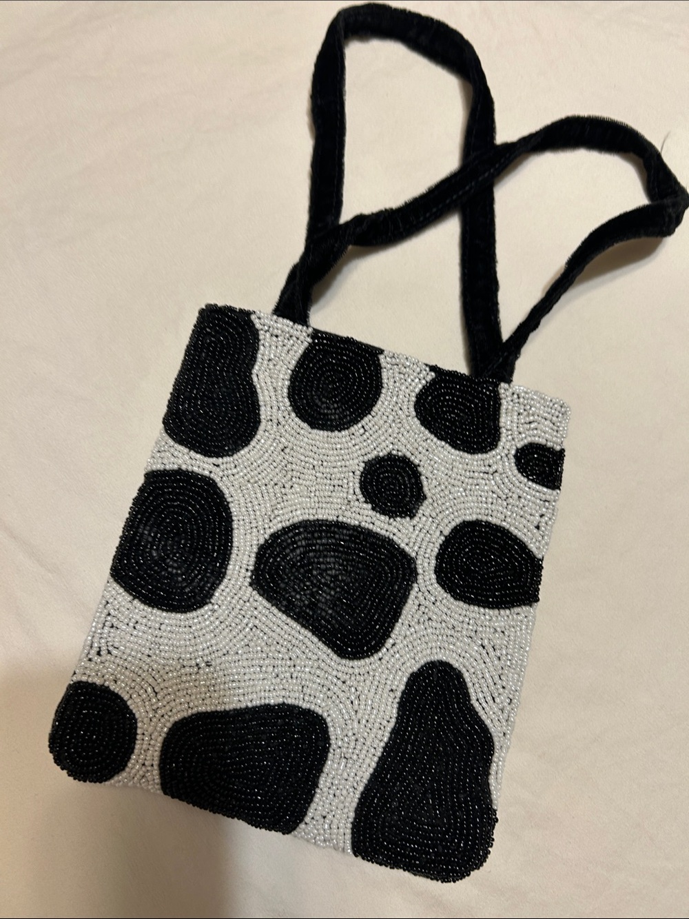 Black & White Beaded Mini Tote Bag